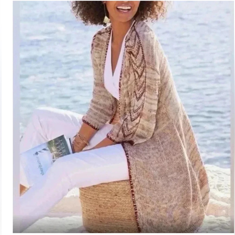 Soft Surroundings NWT Ochoa Cotton Blend Open Front Cardigan, Size Large